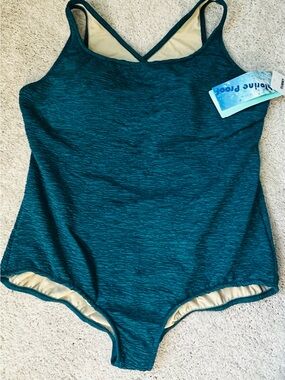 Penbrooke Women’s Teal One-Piece Swimsuit tummy control  Crossback Straps 22W